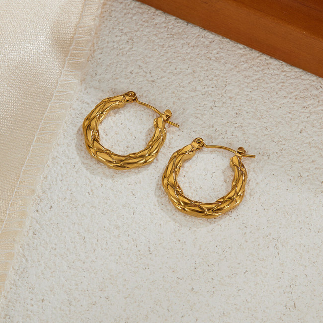 Wholesale Stainless Steel Gold-Plated Textured Earrings