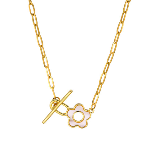 Wholesale Stainless Steel Gold Plated T-Bar Paperclip Necklace