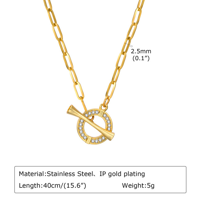 Wholesale Stainless Steel Gold Plated T-Bar Paperclip Necklace