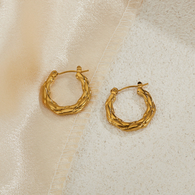 Wholesale Stainless Steel Gold-Plated Textured Earrings