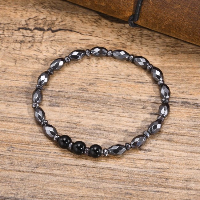 Wholesale Onyx Black Gallstone Hematite Beaded Bracelet