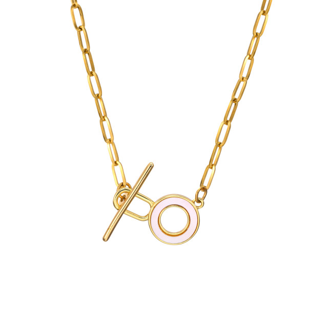 Wholesale Stainless Steel Gold Plated T-Bar Paperclip Necklace
