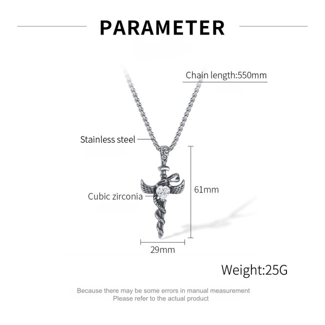 Wholesale Stainless Steel Punk Cross Snake Necklace