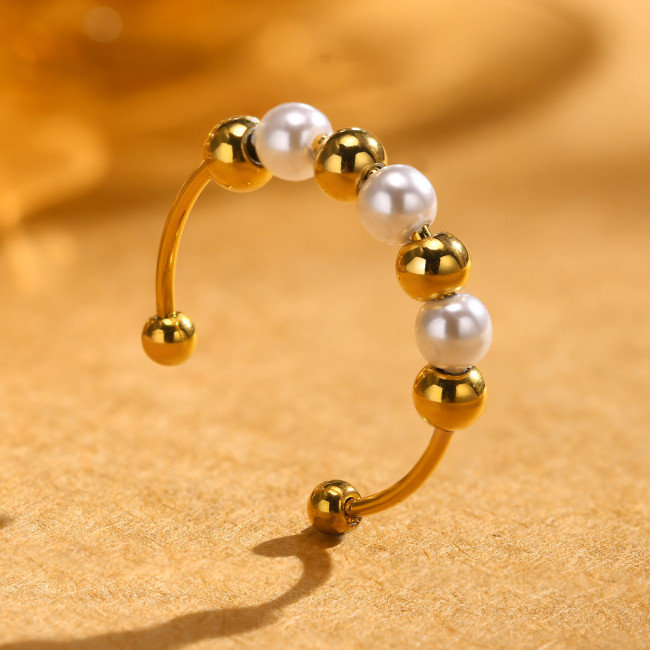 Wholesale Stainless Steel Pearl Beaded Open Ring