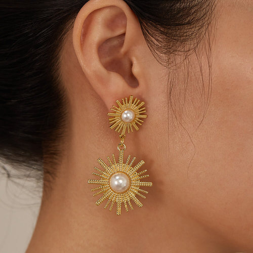 Wholesale Stainless Steel Double Sunflower Link Earrings