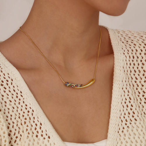 Wholesale Stainless Steel Colored Zirconia Bar Pendant