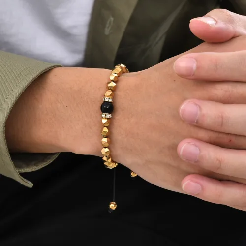 Wholesale Men's Gold Black Gallstone Hematite Bracelet