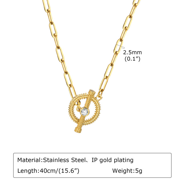 Wholesale Stainless Steel Gold Plated T-Bar Paperclip Necklace