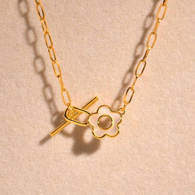 Wholesale Stainless Steel Gold Plated T-Bar Paperclip Necklace