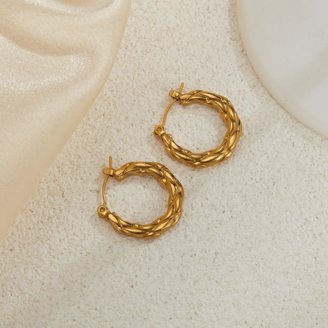 Wholesale Stainless Steel Gold-Plated Textured Earrings
