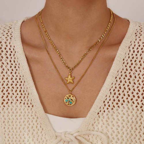 Wholesale Stainless Steel Starfish Layers Necklace