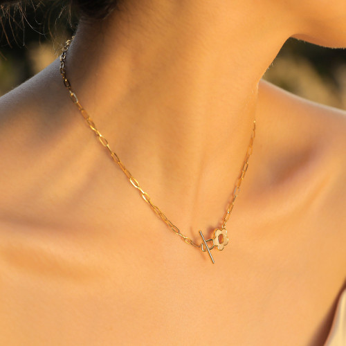 Wholesale Stainless Steel Gold Plated T-Bar Paperclip Necklace