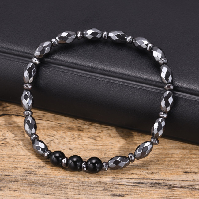 Wholesale Onyx Black Gallstone Hematite Beaded Bracelet