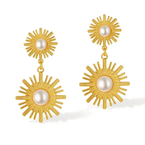 Wholesale Stainless Steel Double Sunflower Link Earrings