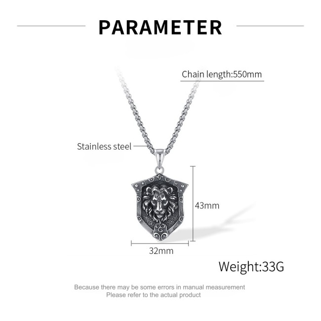Wholesale Stainless Steel Lion Head Shield Pendant