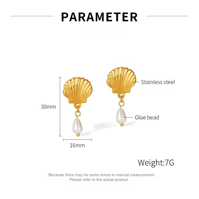 Wholesale Stainless Steel Scallop Shell Pearl Drop Earrings