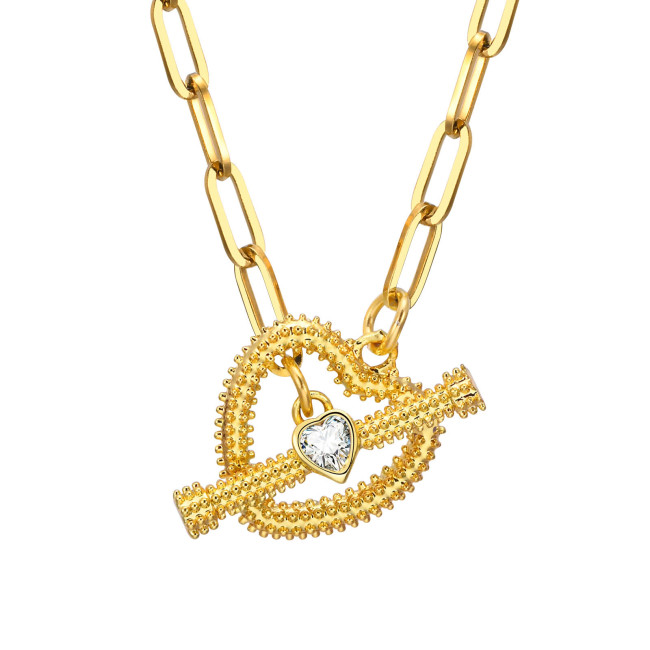 Wholesale Stainless Steel Gold Plated T-Bar Paperclip Necklace