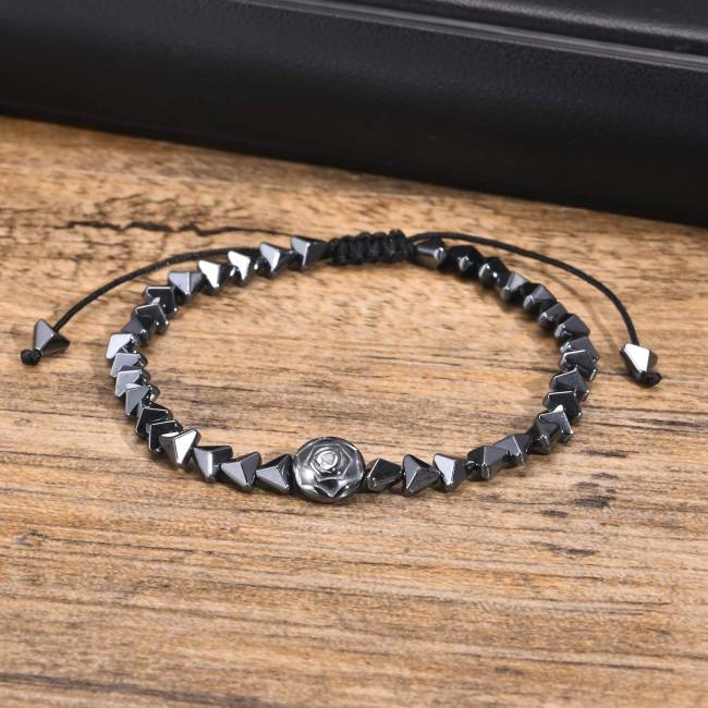Wholesale Black Gallstone Hematite Rose Bracelet for Men