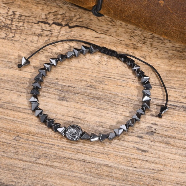 Wholesale Black Gallstone Hematite Rose Bracelet for Men
