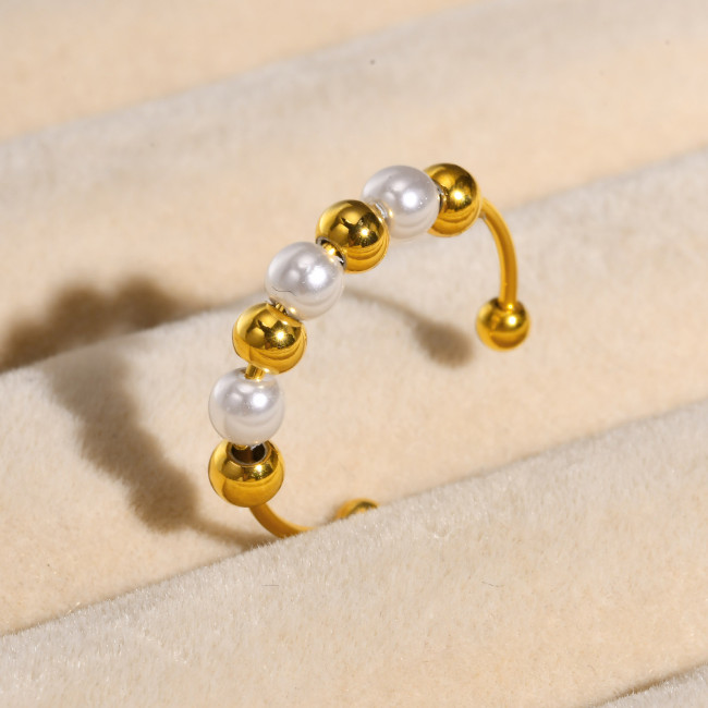 Wholesale Stainless Steel Pearl Beaded Open Ring