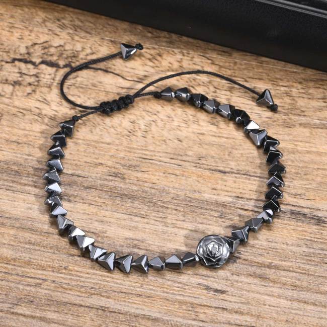 Wholesale Black Gallstone Hematite Rose Bracelet for Men