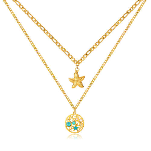 Wholesale Stainless Steel Starfish Layers Necklace
