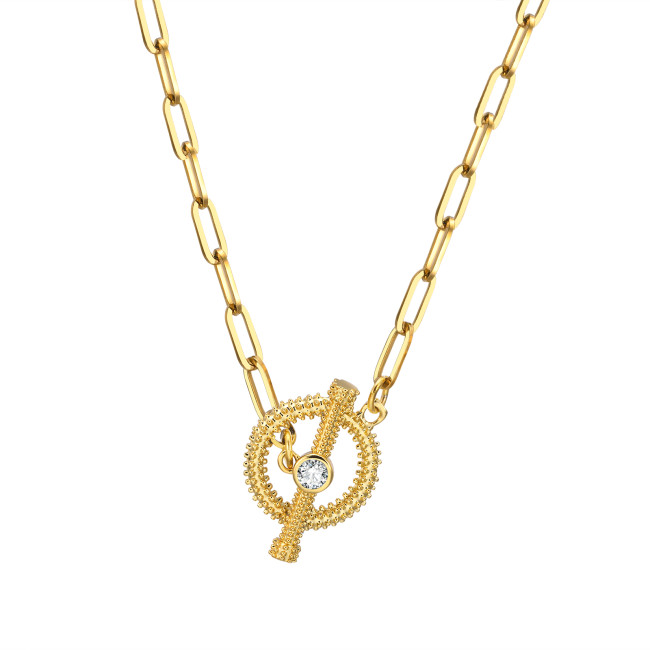 Wholesale Stainless Steel Gold Plated T-Bar Paperclip Necklace