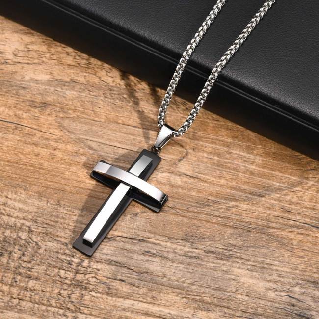 Wholesale Stainless Steel Double Layer Cross Pendant