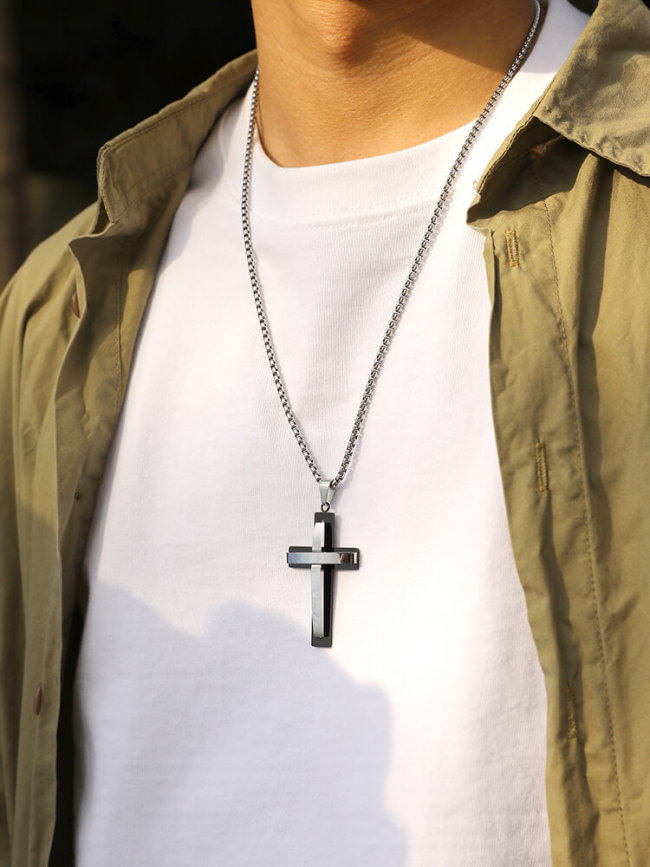 Wholesale Stainless Steel Double Layer Cross Pendant