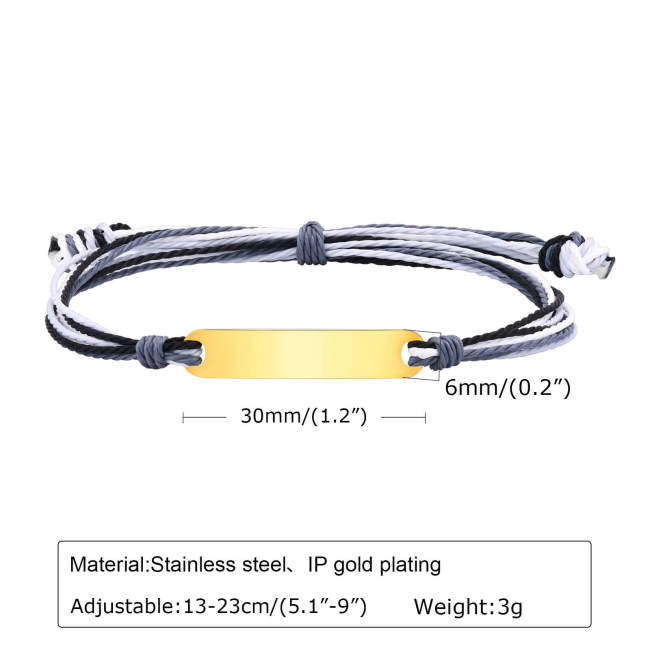 Wholesale Stainless Steel Color Cord Engravable Bracelet