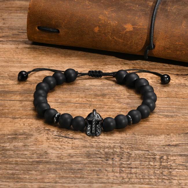 Wholesale Black Gallstone Hematite Helmet Agate Beaded Bracelet