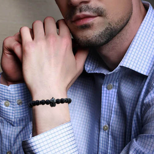Wholesale Black Gallstone Hematite Helmet Agate Beaded Bracelet