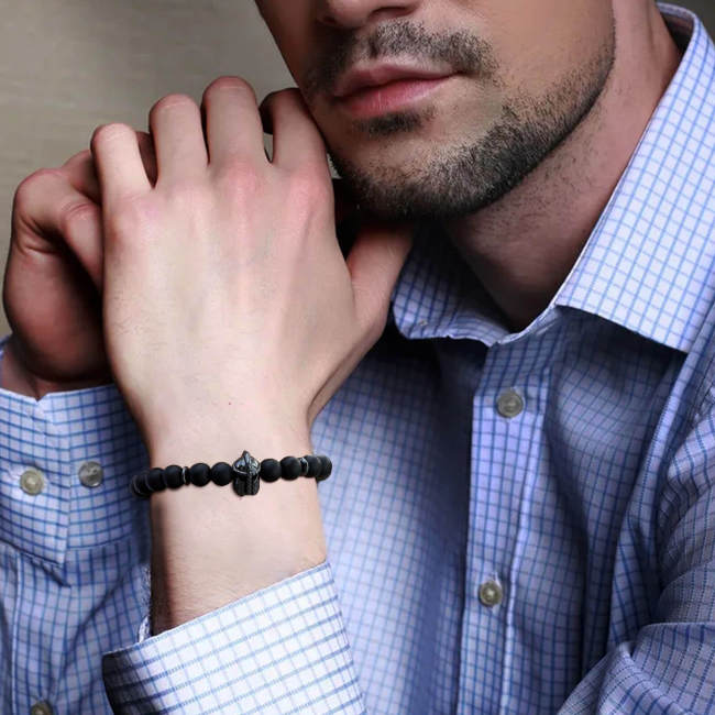 Wholesale Black Gallstone Hematite Helmet Agate Beaded Bracelet