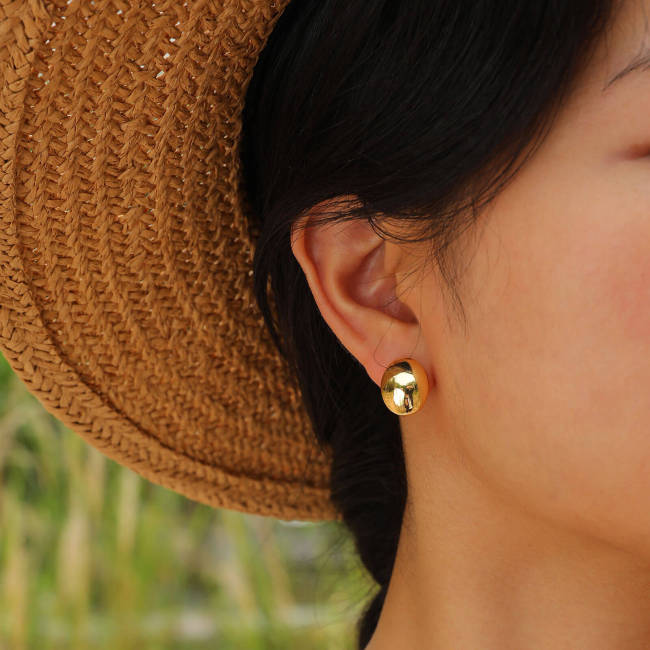 Wholesale Stainless Steel Oval Glossy Earrings