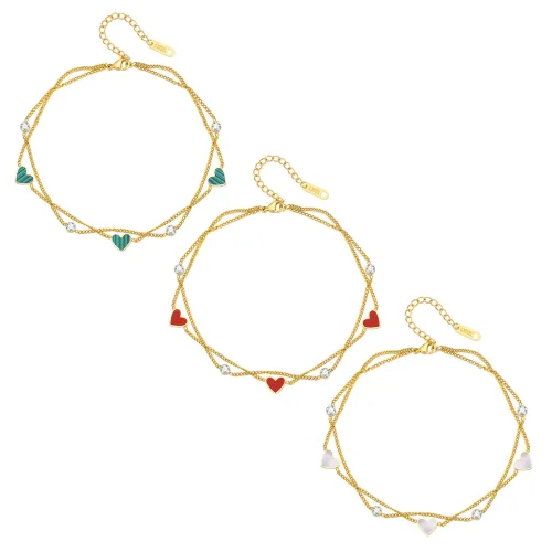 Wholesale Stainless Steel Green Heart Anklet