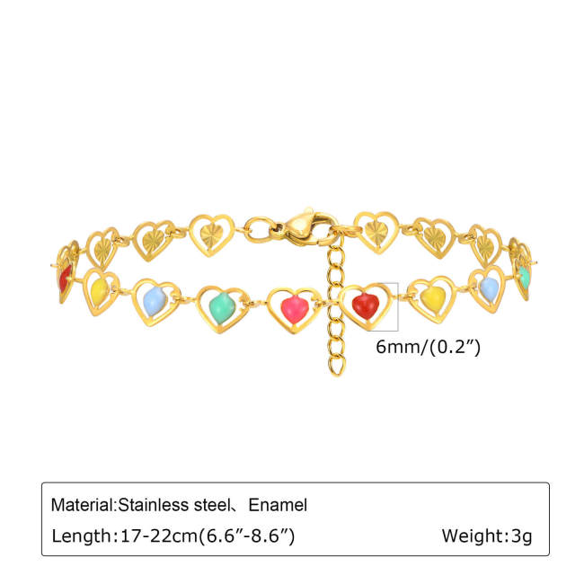 Wholesale Stainless Steel Women's Colorful Heart Bracelet