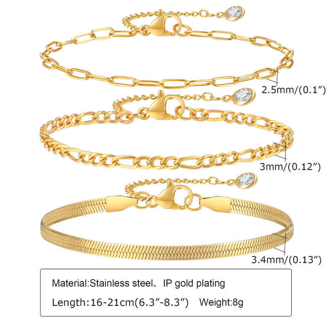 Wholesale Stainless Steel 3 Piece Stacked Bracelet