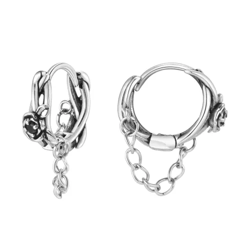 Wholesale Stainless Steel Black Zirconia Rose Earrings