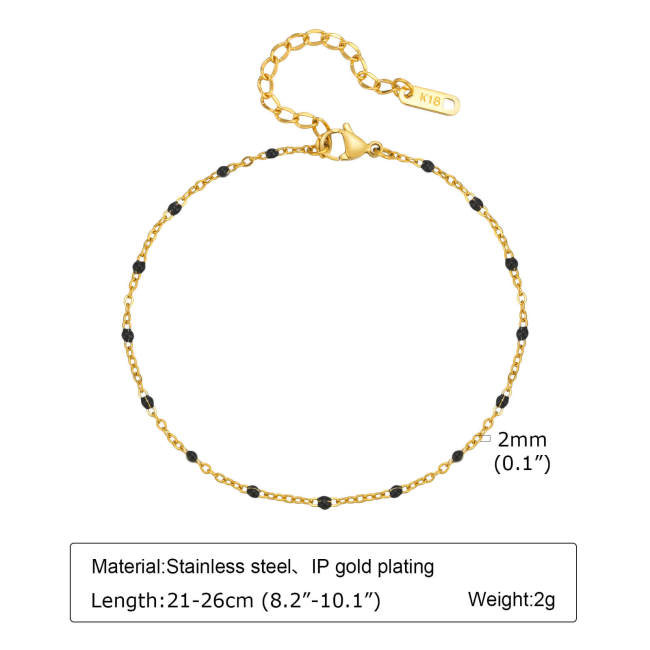 Wholesale Stainless Steel Black Bead Anklet