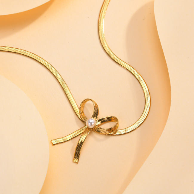 Wholesale Stainless Steel Gold Plated Ribbon Necklace