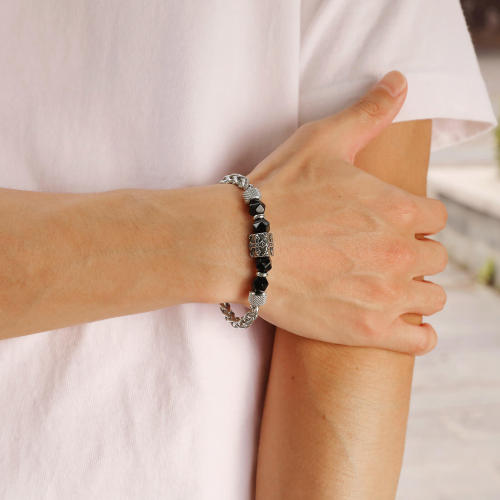 Wholesale Stainless Steel Men Bracelet with Cross Bead