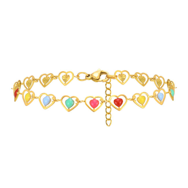 Wholesale Stainless Steel Women's Colorful Heart Bracelet