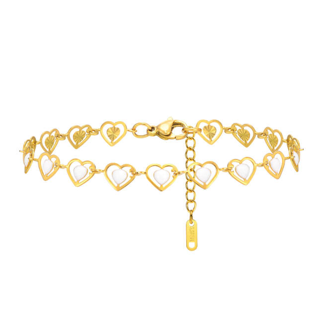 Wholesale Stainless Steel Women's Colorful Heart Bracelet