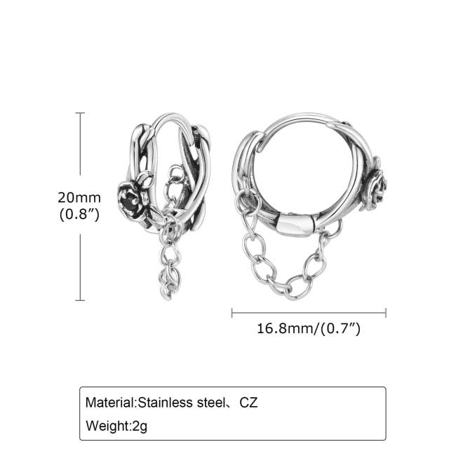Wholesale Stainless Steel Black Zirconia Rose Earrings