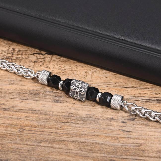 Wholesale Stainless Steel Men Bracelet with Cross Bead