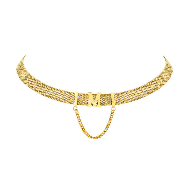 Wholesale Stainless Steel Mesh Letter M Necklace