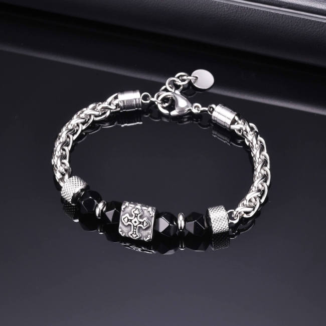 Wholesale Stainless Steel Men Bracelet with Cross Bead