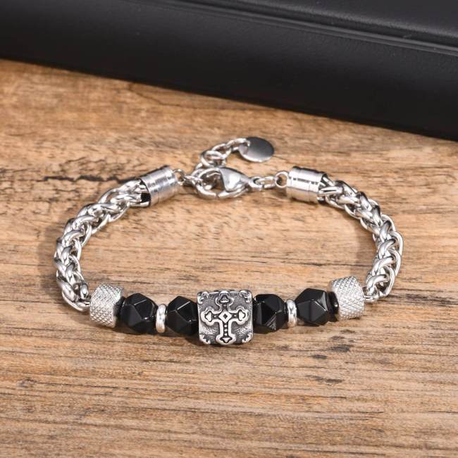 Wholesale Stainless Steel Men Bracelet with Cross Bead