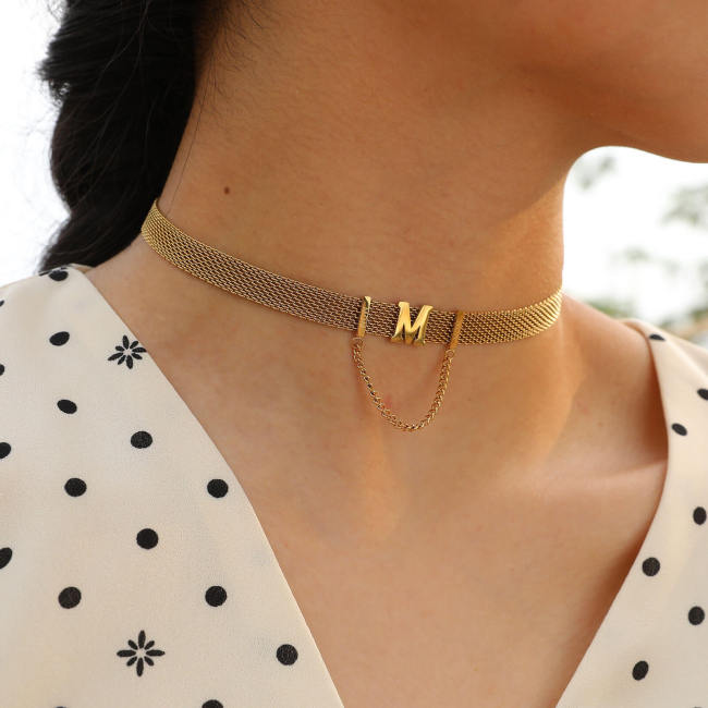 Wholesale Stainless Steel Mesh Letter M Necklace
