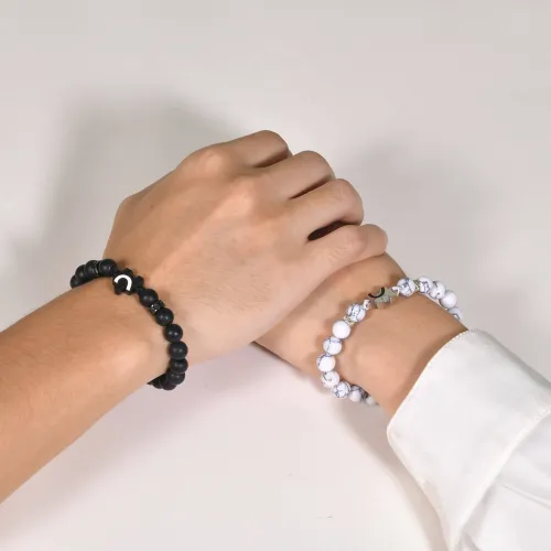 Wholesale Agate and White Turquoise Beads Couple Bracelet